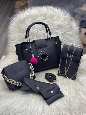 Stylish Women's Leather Hand Bag Set - 5 Pcs in Stunning Colors