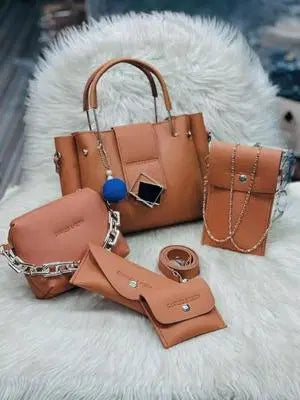 Stylish Women's Leather Hand Bag Set - 5 Pcs in Stunning Colors