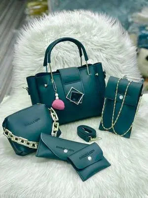 Stylish Women's Leather Hand Bag Set - 5 Pcs in Stunning Colors