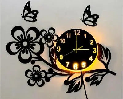 Flower Design Analogue Wall Clock With Light